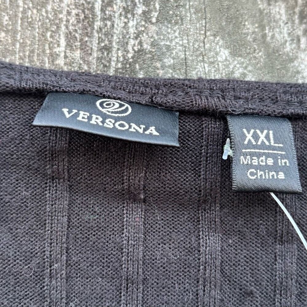 Versona Black‎ Ribbed Tie Front Top XXL - Picture 3 of 5